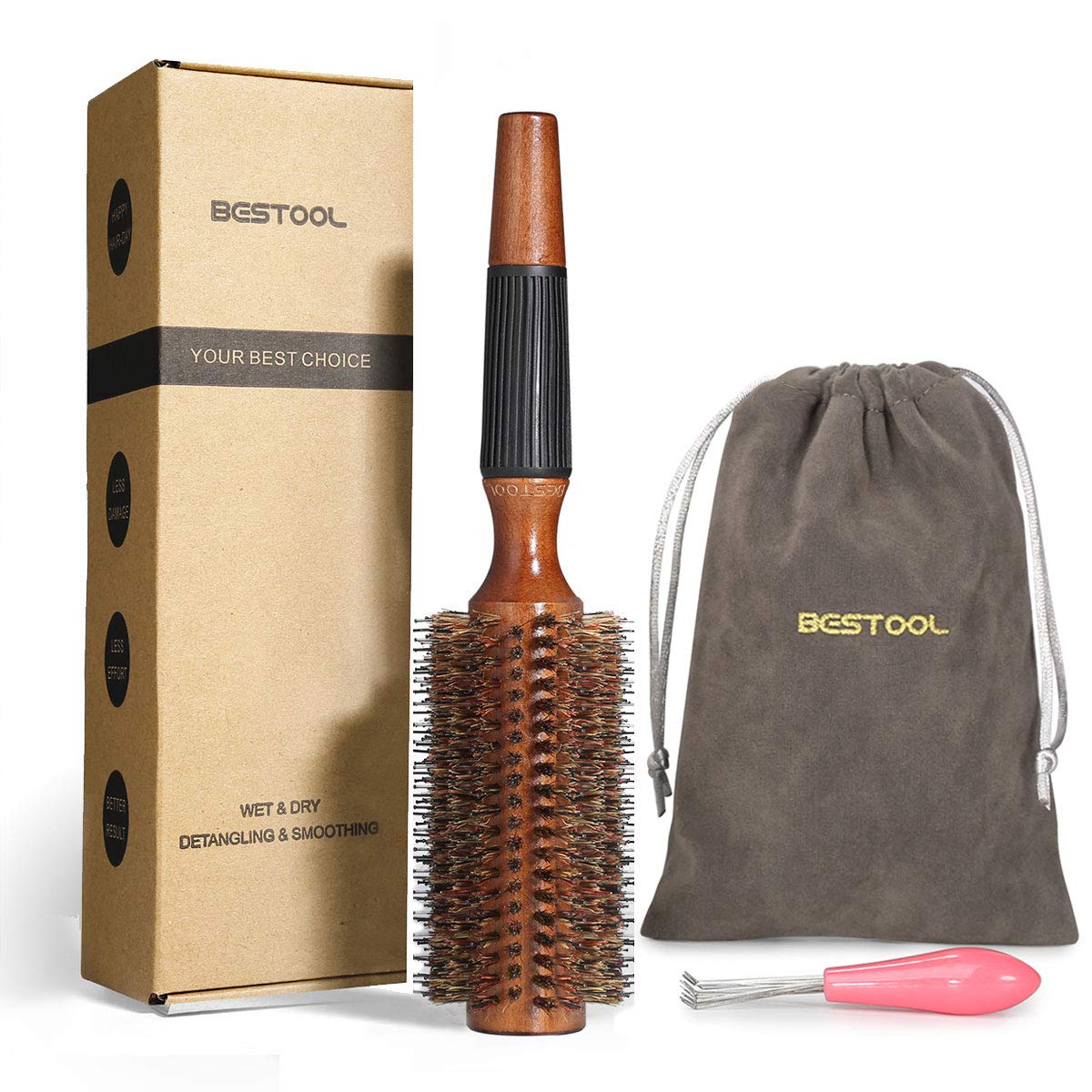 BESTOOL Wooden Roll Hair Brush for Smooth Styling and Shine