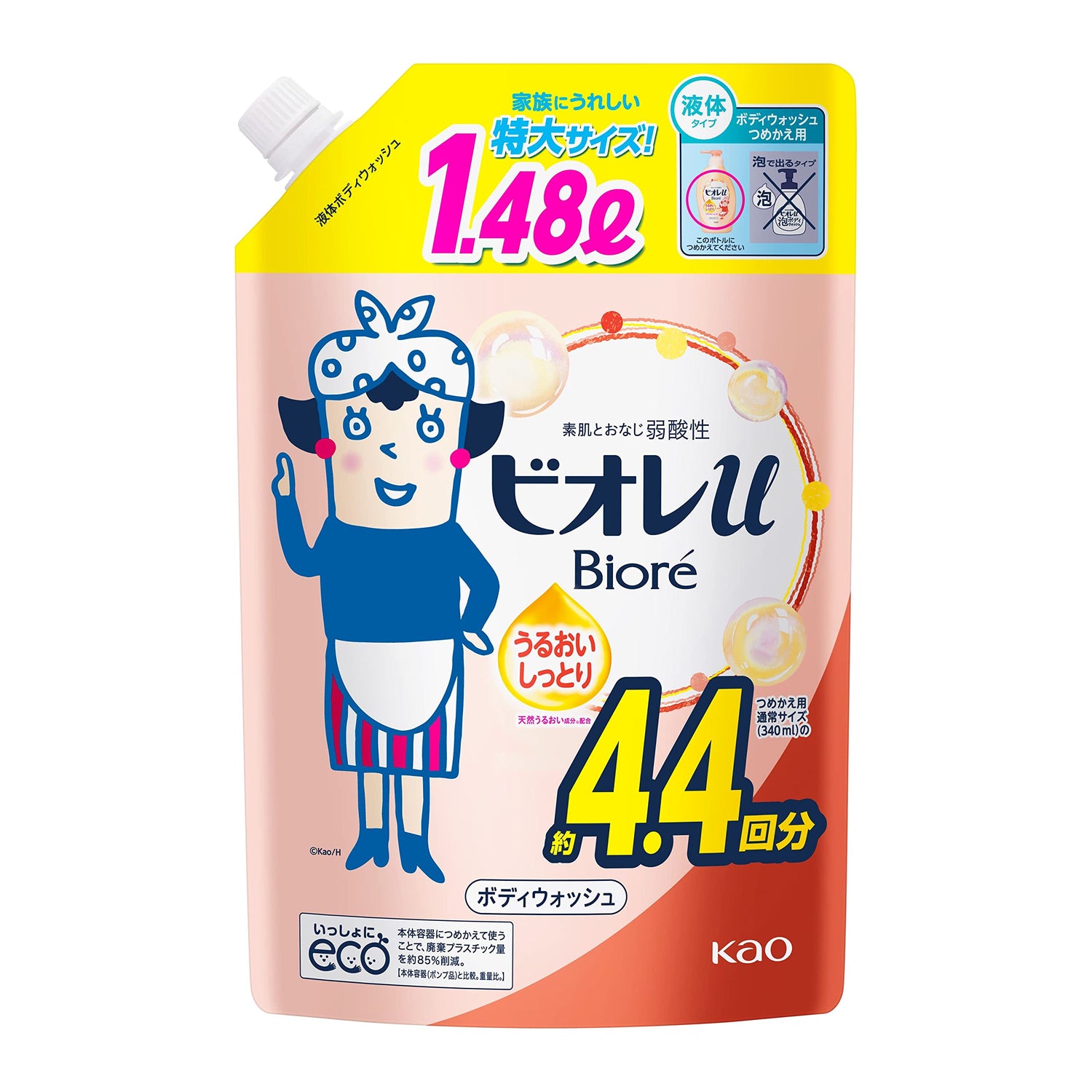 Biore u 【grand format】 gel douche hydratant recharge 4,4 fois 1,48 litre savon faible acidité utilisable sur la peau des bébés gel de lavage corporel produit de nettoyage pour tout le corps 【exclusivité Amazon.co.jp】