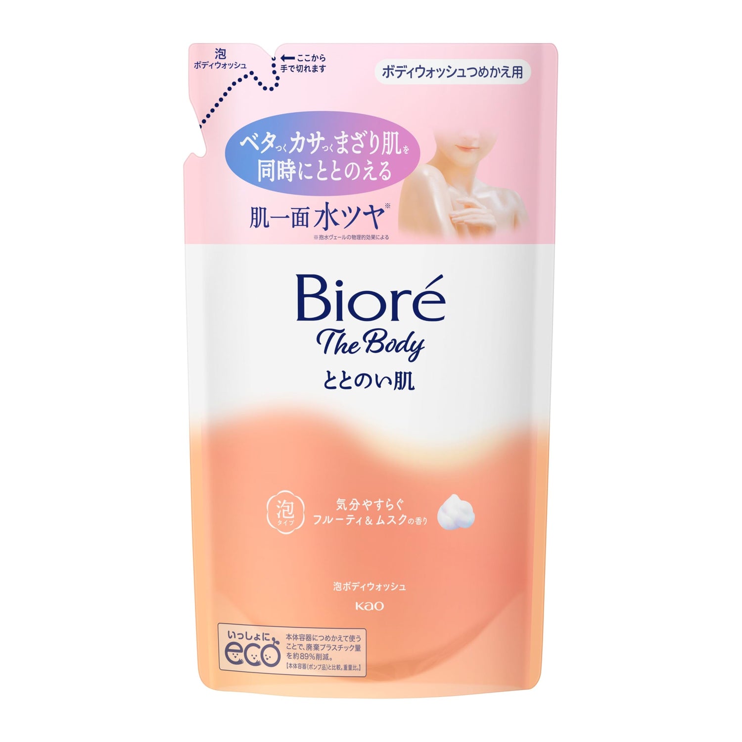 Biore u Biore The Body Peau Équilibrée Type Mousse Parfum Fruité &amp; Musc Recharge 440ml Gel Douche Savon Corporel