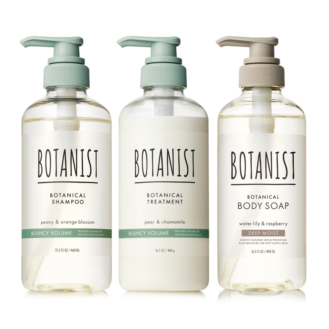 BOTANIST Bouncy Volume × Deep Moist Shampoo, Treatment &amp; Body Soap Set, 3 Pieces