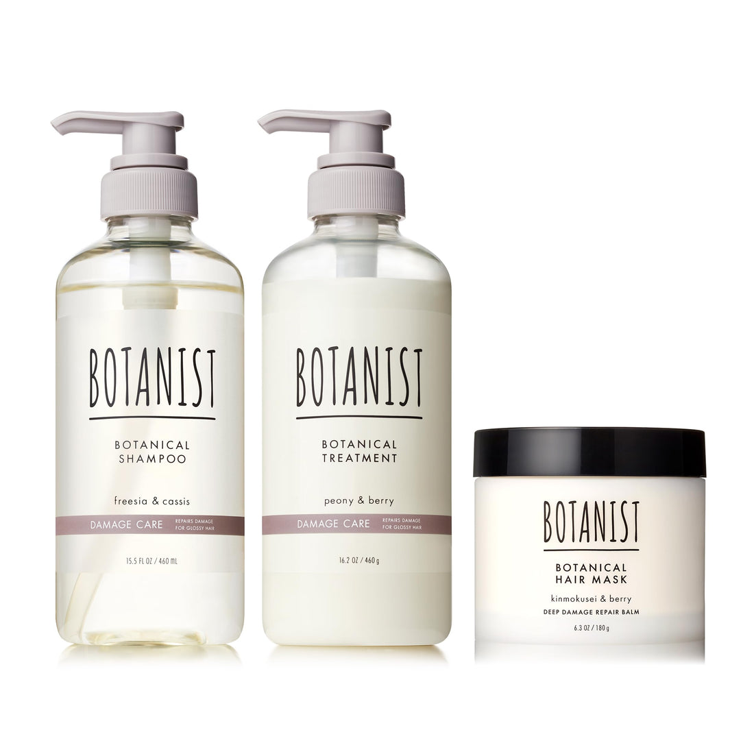 BOTANIST Shampoo, Treatment & Hair Mask 3-Piece Set, Damage Care / Deep Damage Care, 460mL + 460g + 180g