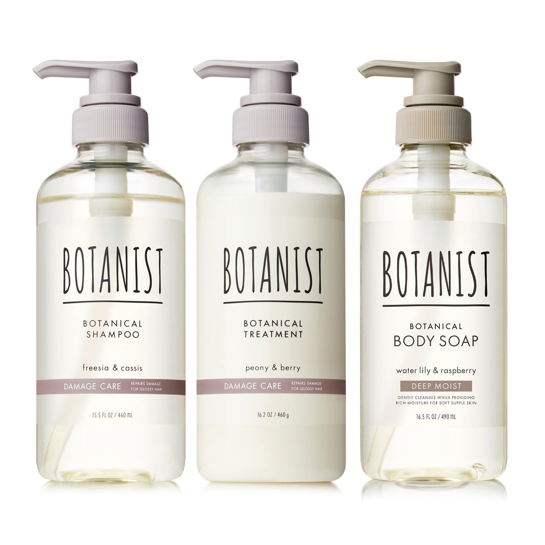BOTANIST Shampoo, Treatment & Body Soap Set, Damage Care × Deep Moist 460mL + 460g + 490ml