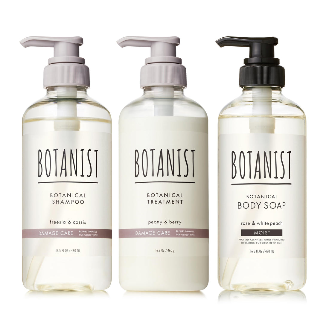 BOTANIST Shampoo, Treatment & Body Soap 3-Piece Set, Damage Care × Moist, 460mL / 460g / 490mL