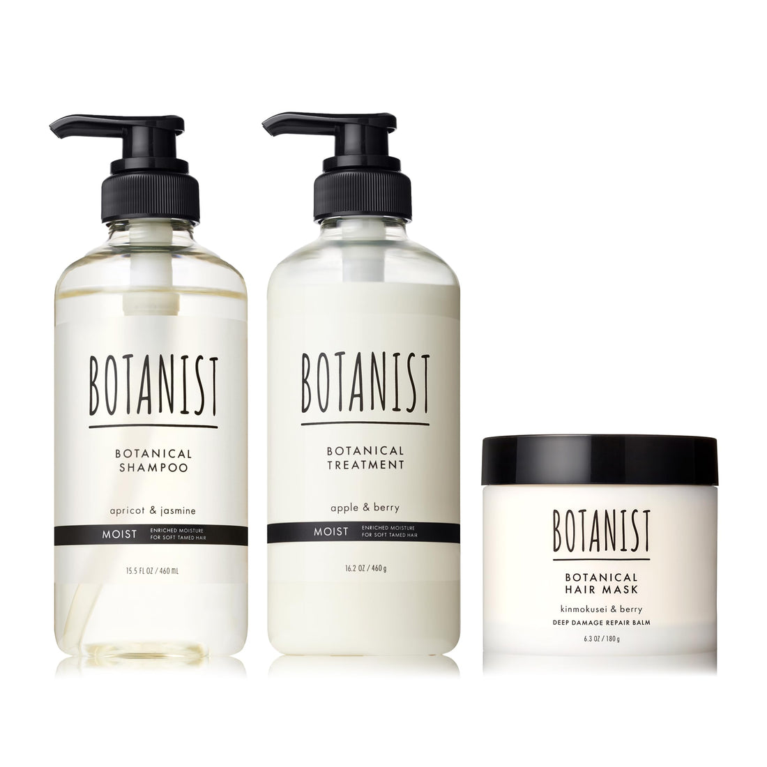 BOTANIST Shampoo, Treatment & Hair Mask 3-Piece Set, Moist, Deep Damage Care 460mL + 460g + 180g