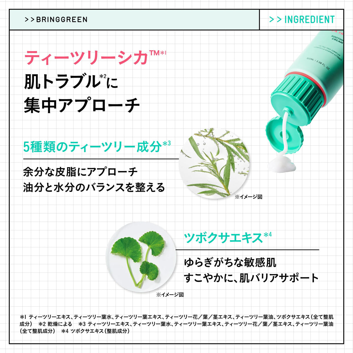 BRING GREEN Tea Tree Cica Soothing Cream Plus 100ml for Hydration