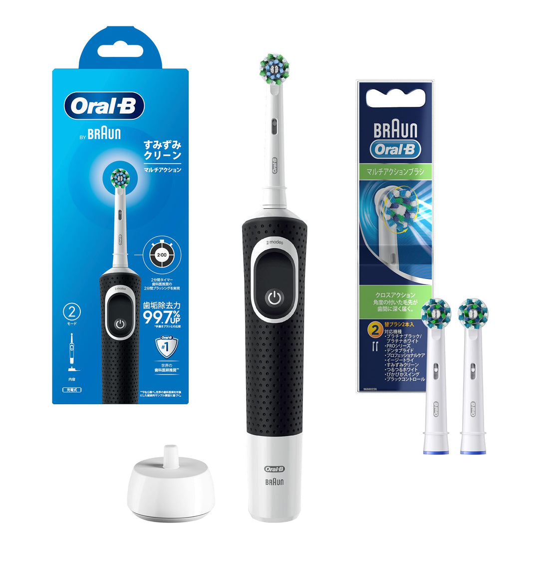 Braun Oral-B Sumizumi Clean Electric Toothbrush D100.413.2+EB50, Black, with 2 Replacement Brush Heads, Amazon.co.jp Exclusive