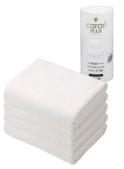 [Amazon.co.jp Exclusive] carari Hair Drying Towel Microfiber PLUS White 4-Pack Absorbency [3.3 times] Quickly absorbs water in fiber gaps Fast drying Marshmallow-like texture Soft and fluffy 40×100cm CB Japan Carari Plus