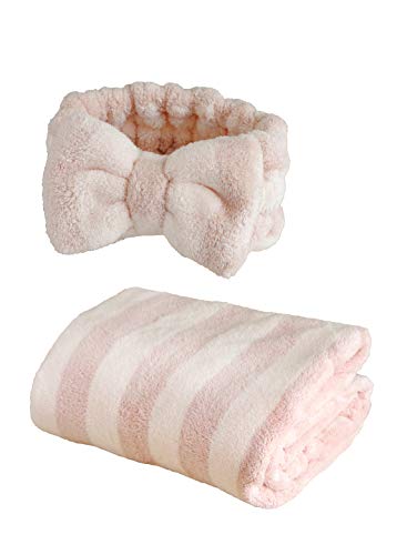 CB JAPAN carari Hair Dry Towel &amp; Hair Band Microfiber with Absorbency [4.5 times] Pink Quickly Absorbs Water in Fiber Gaps Quick Drying Marshmallow Softness Fluffy and Mochi Mochi Hair Care Set carari
