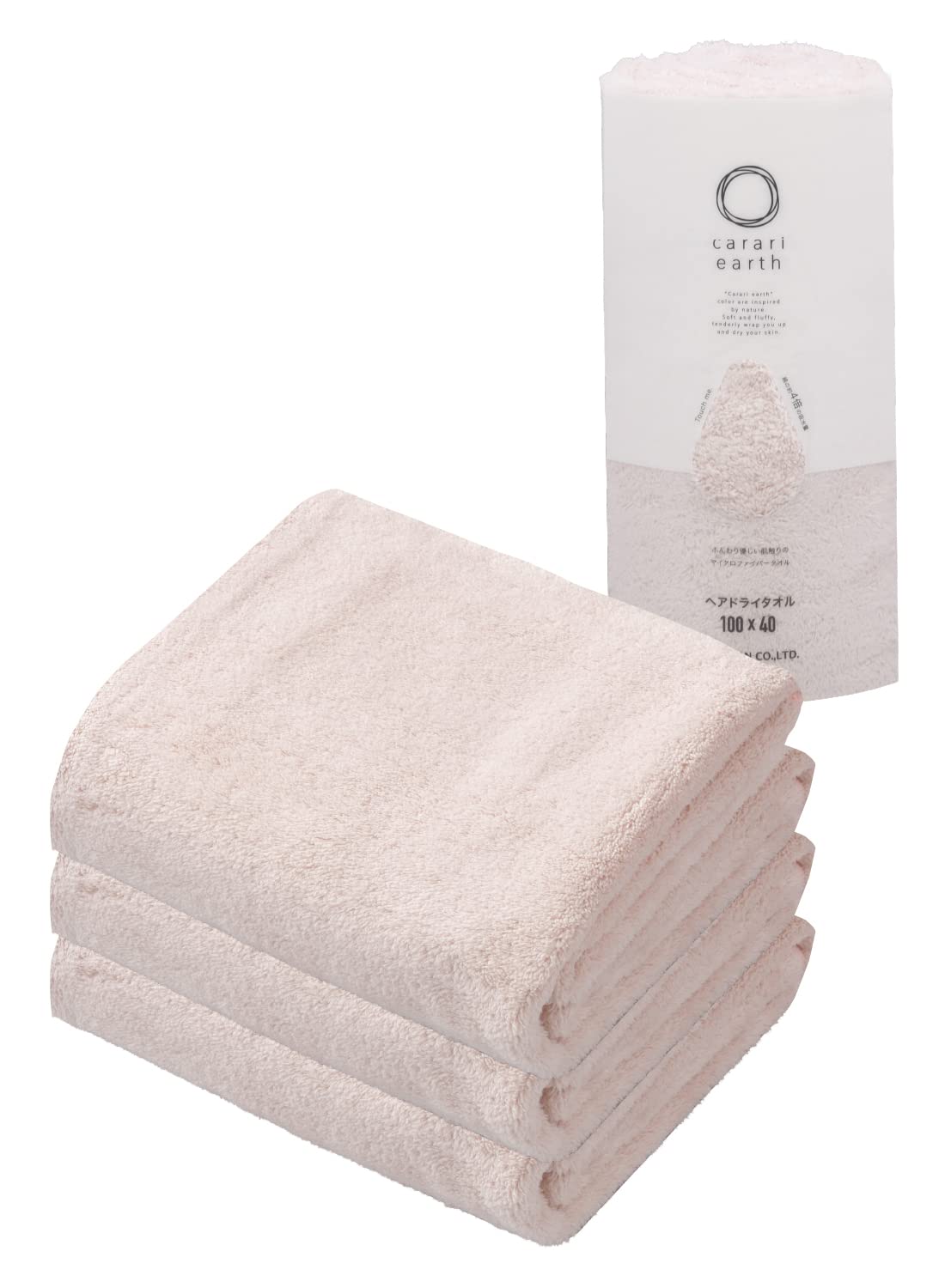 CB JAPAN carari Microfiber Hair-Drying Towel, 4× Absorbency, Earth Pink, 3-Piece Set, 40 × 100 cm