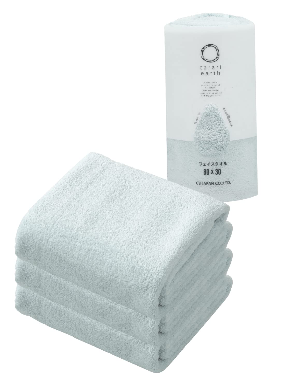 CB JAPAN carari Earth Microfiber Face Towels, 4× Absorbency, Blue, 3-Pack, 30 × 80 cm