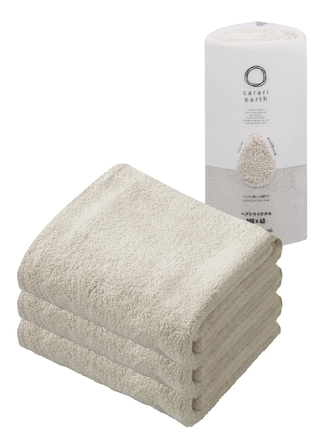 CB JAPAN carari Earth Microfiber Hair Dry Towel, Beige, 3-Pack, 40 × 100 cm