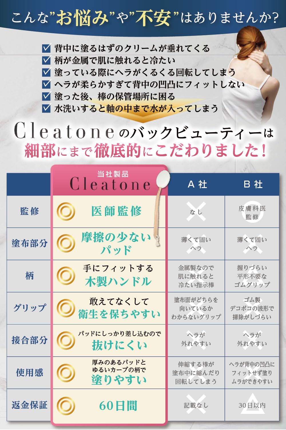Cleatone Back Beauty Applicator Tool for Easy Cream Application