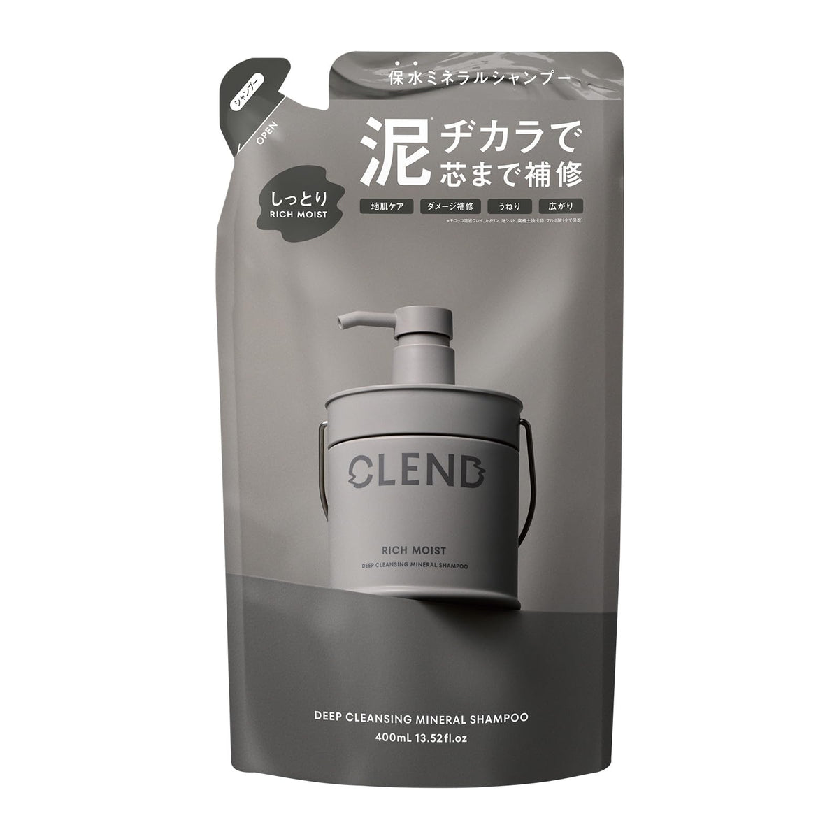 CLEND Rich Moist Deep Cleansing Mineral Shampoo Refill 1 Pack