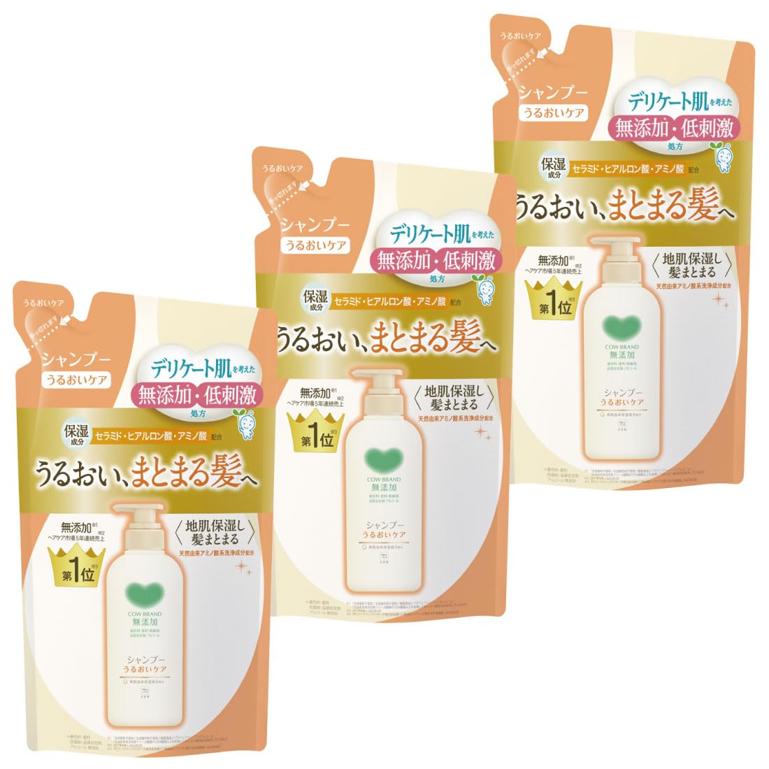 cow-mutenka Moisture Care Shampoo Refill Pack 3P for Japanese Hair Care