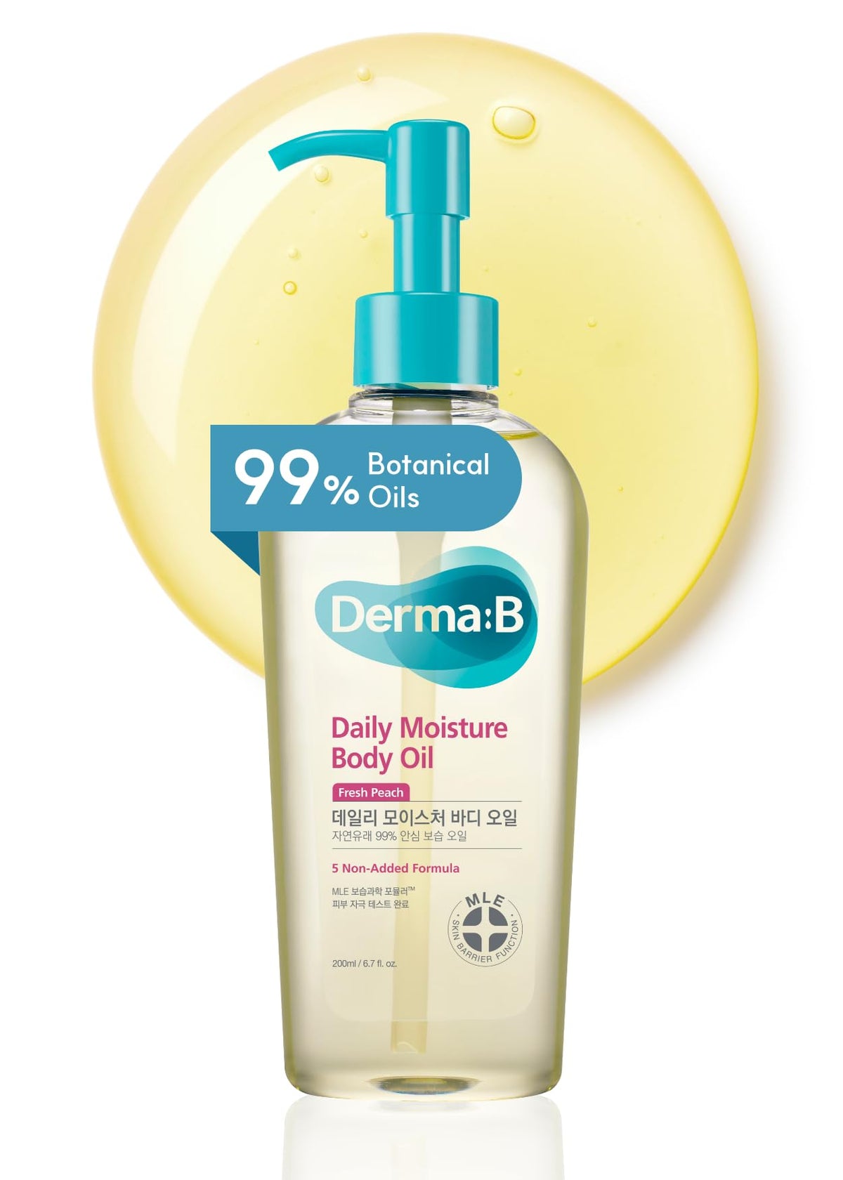 DERMA:B Daily Moisture Body Oil 200mL Peach Scented Lightweight Hydration