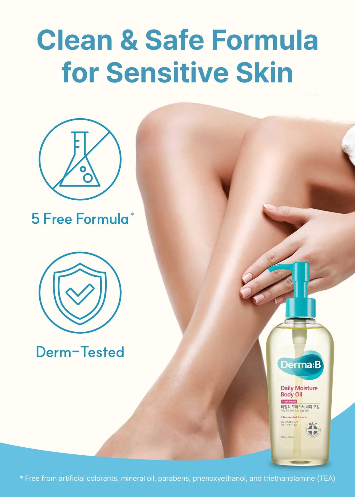 DERMA:B Daily Moisture Body Oil 200mL Peach Scented Lightweight Hydration