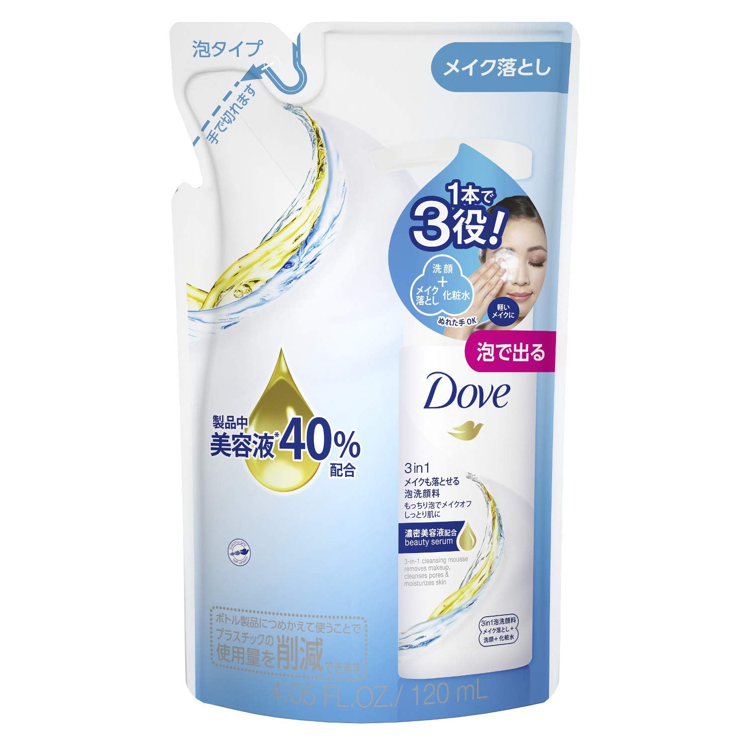 Dove 3-in-1 Makeup Removing Foaming Cleanser Refill 120ml