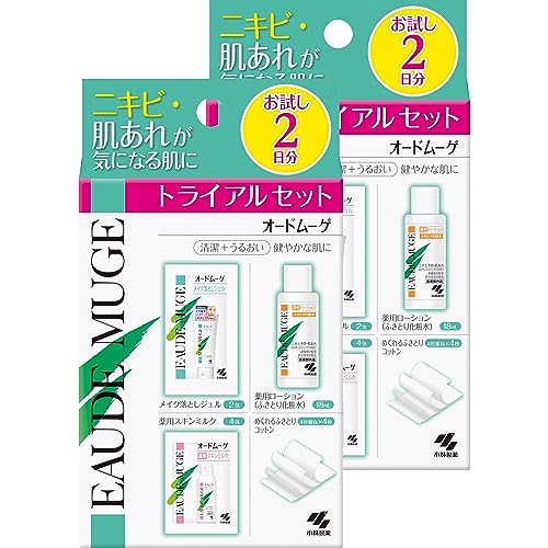 EAUDE MUGE 【公式】【まとめ買い】オードムーゲ トライアルセット くり返すニキビ・肌あれ予防を考えたオードムーゲシリーズ 抗炎症成分配合 医薬部外品 メイク落としジェル・ふきとり化粧水・スキンミルク・ふきとりコットンのお試し2日分×2個 小林製薬