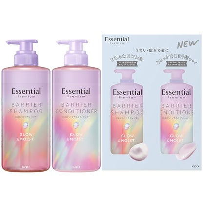 Essential Premium Moisture Barrier Shampoo Glow &amp; Moist Pump Set 900ml