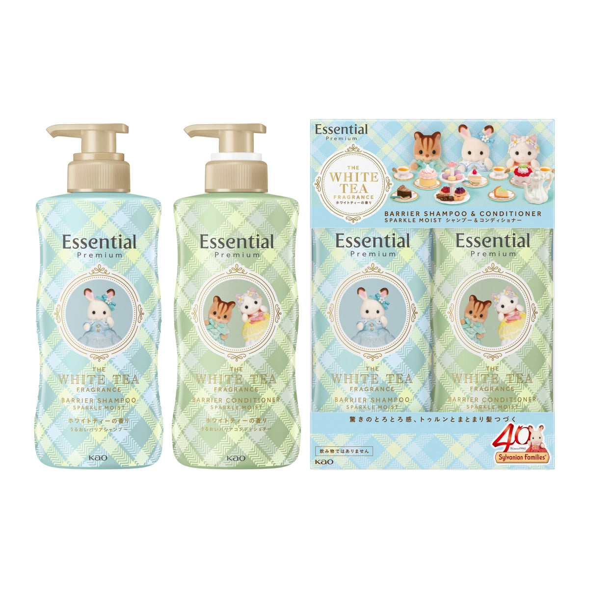 Essential Sparkle Moist Shampoo and Conditioner Set 860ml White Tea Scent