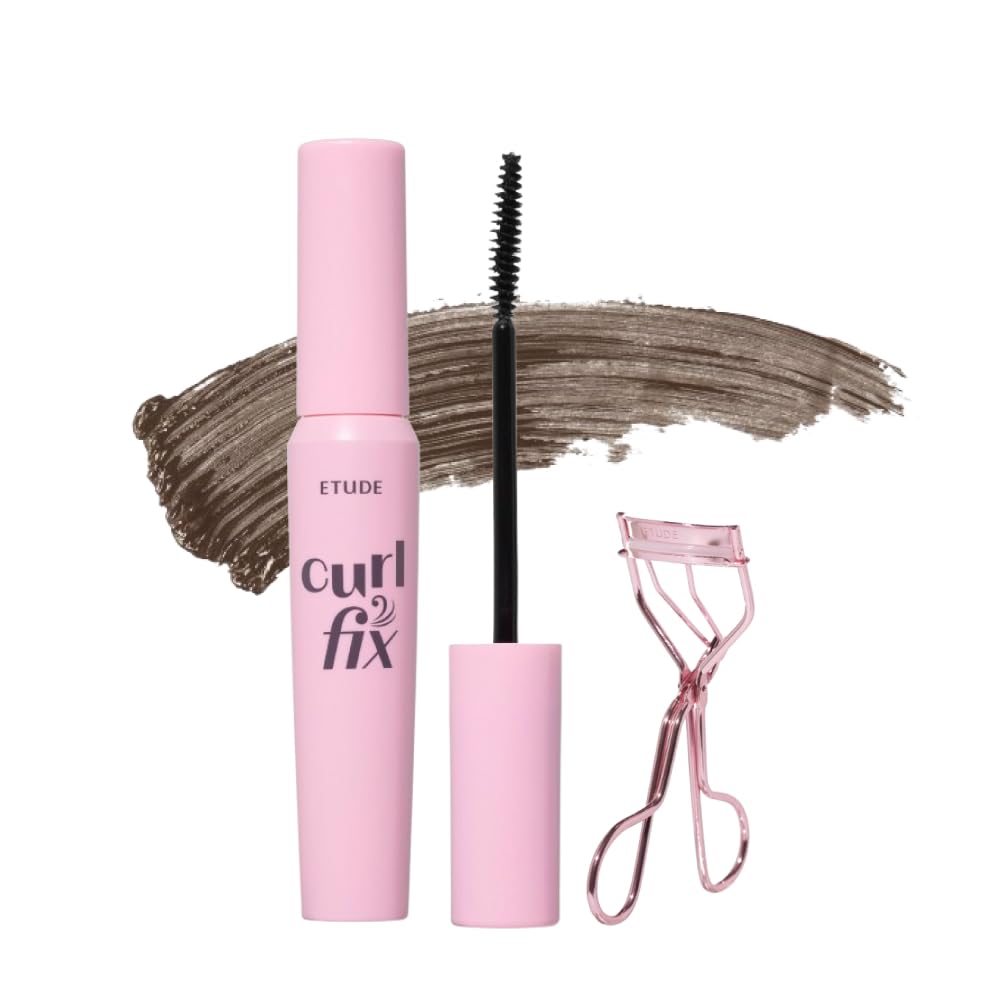 ETUDE Official Curl Fix Mascara Eyelash Curler Set Gray Brown / Waterproof Mascara Curl Keep Eyelash Curler Waterproof Idol Eyelashes Idol Makeup