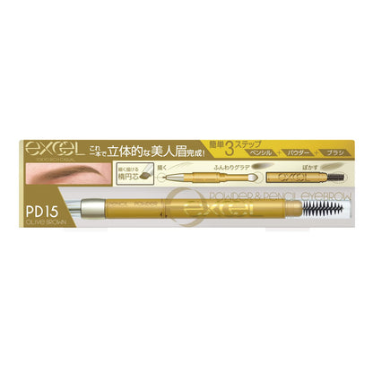 excel Poudre &amp; Crayon à Sourcils EXPD15 (Brun Olive) Crayon à Sourcils Pinceau à Sourcils Poudre à Sourcils