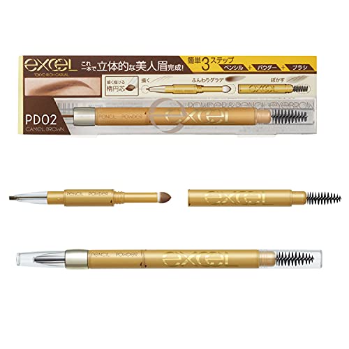 excel Poudre et Crayon à Sourcils EXPD02 (Camel Brown) Crayon à Sourcils Brosse à Sourcils Poudre à Sourcils