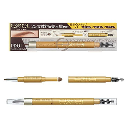 excel Poudre et Crayon à Sourcils EXPD01 Brun Naturel 3 en 1