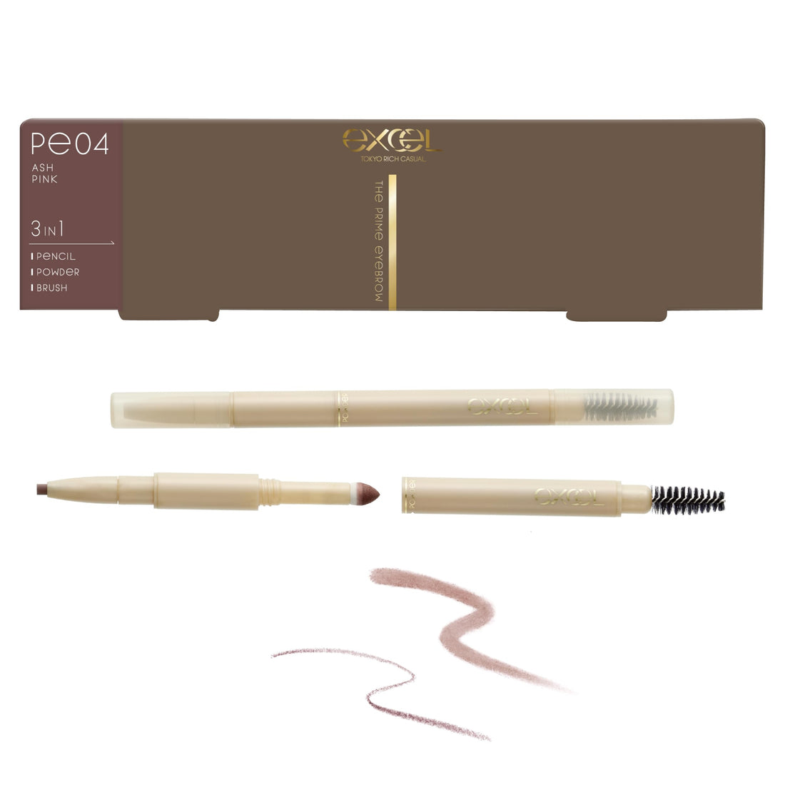 excel The Prime Eyebrow PE04 Ash Pink Eyebrow Pencil 3-in-1