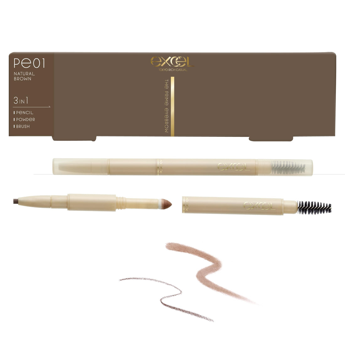 excel The Prime Eyebrow Pencil Natural Brown Multi-Function