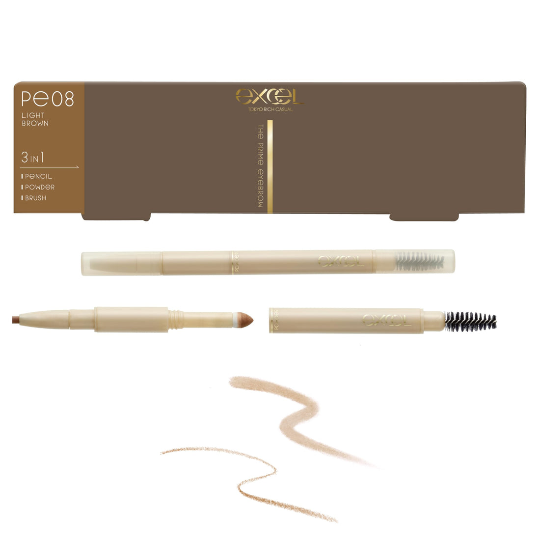 excel The Prime Eyebrow PE08 Light Brown Multi-Function Eyebrow Pencil