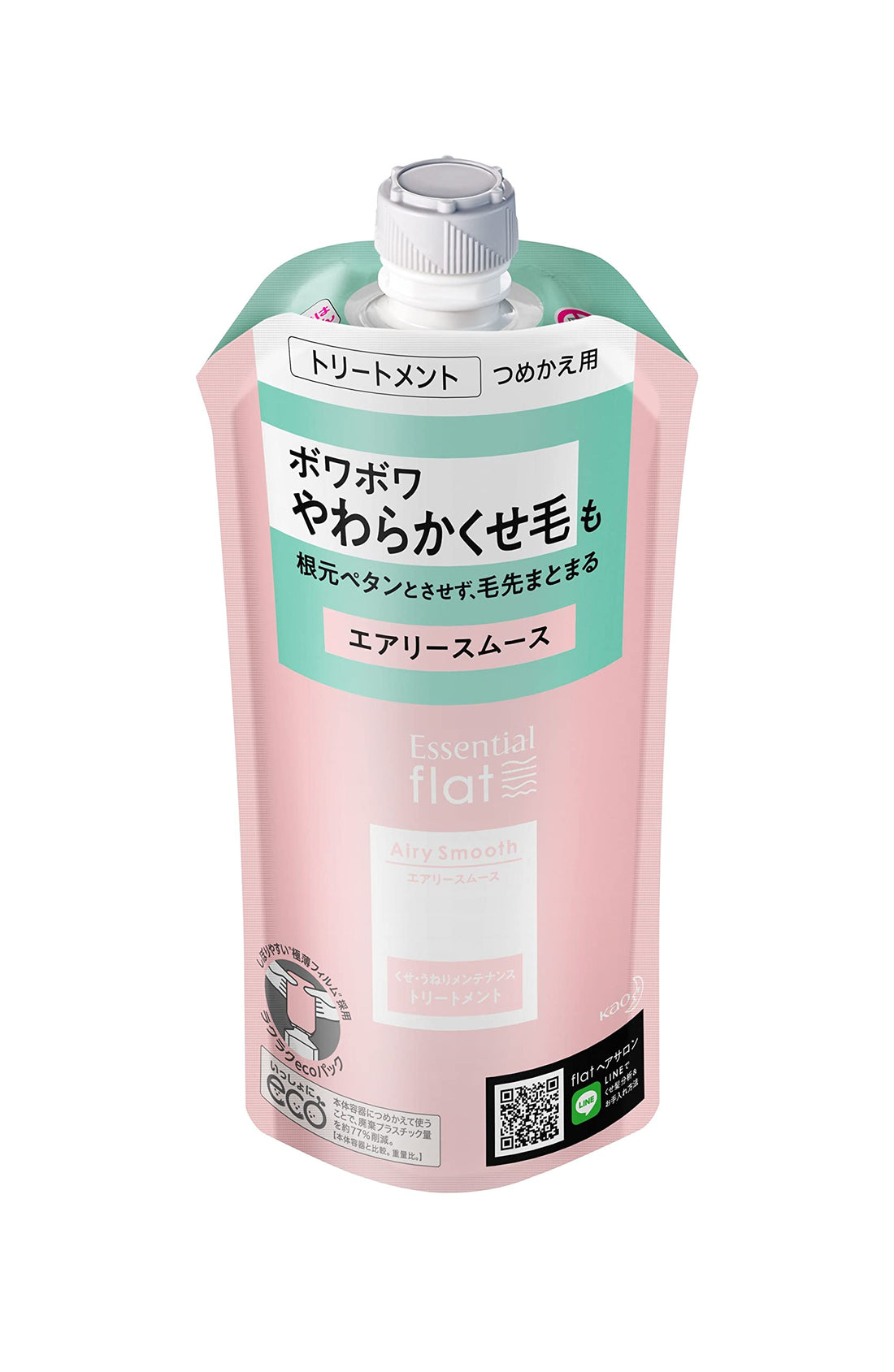 flat Essential Flat Airy Smooth Treatment for Fluffy Soft Wavy Hair 340ml Refill, Contains Hair Core Elasticity Ingredients (Malic Acid: Repair and Moisturizing Ingredient) and Detangling Ingredients