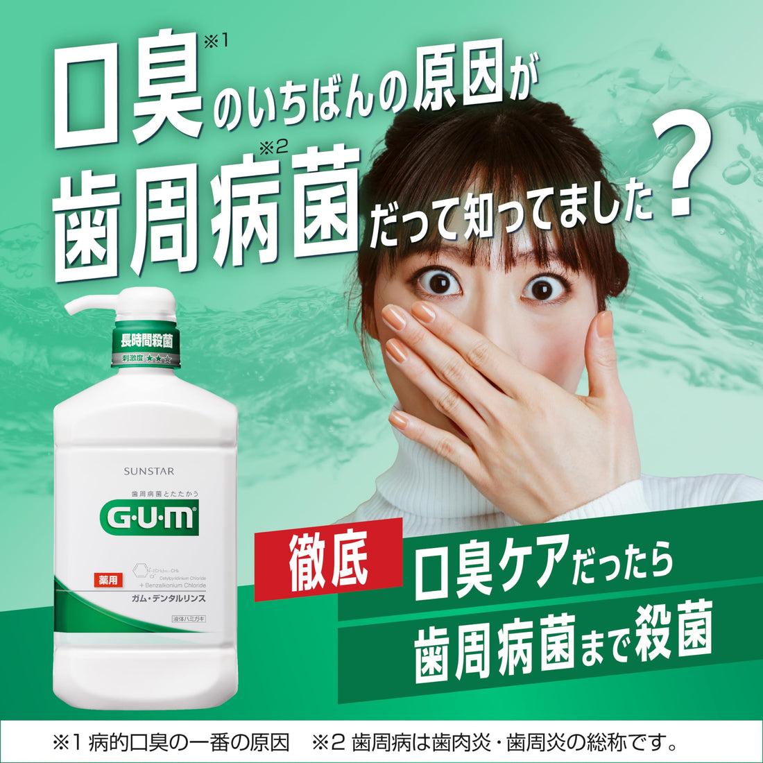 GUM Dental Rinse dentifrice liquide, menthe aux herbes, sans alcool 960ml + 1 brosse à dents