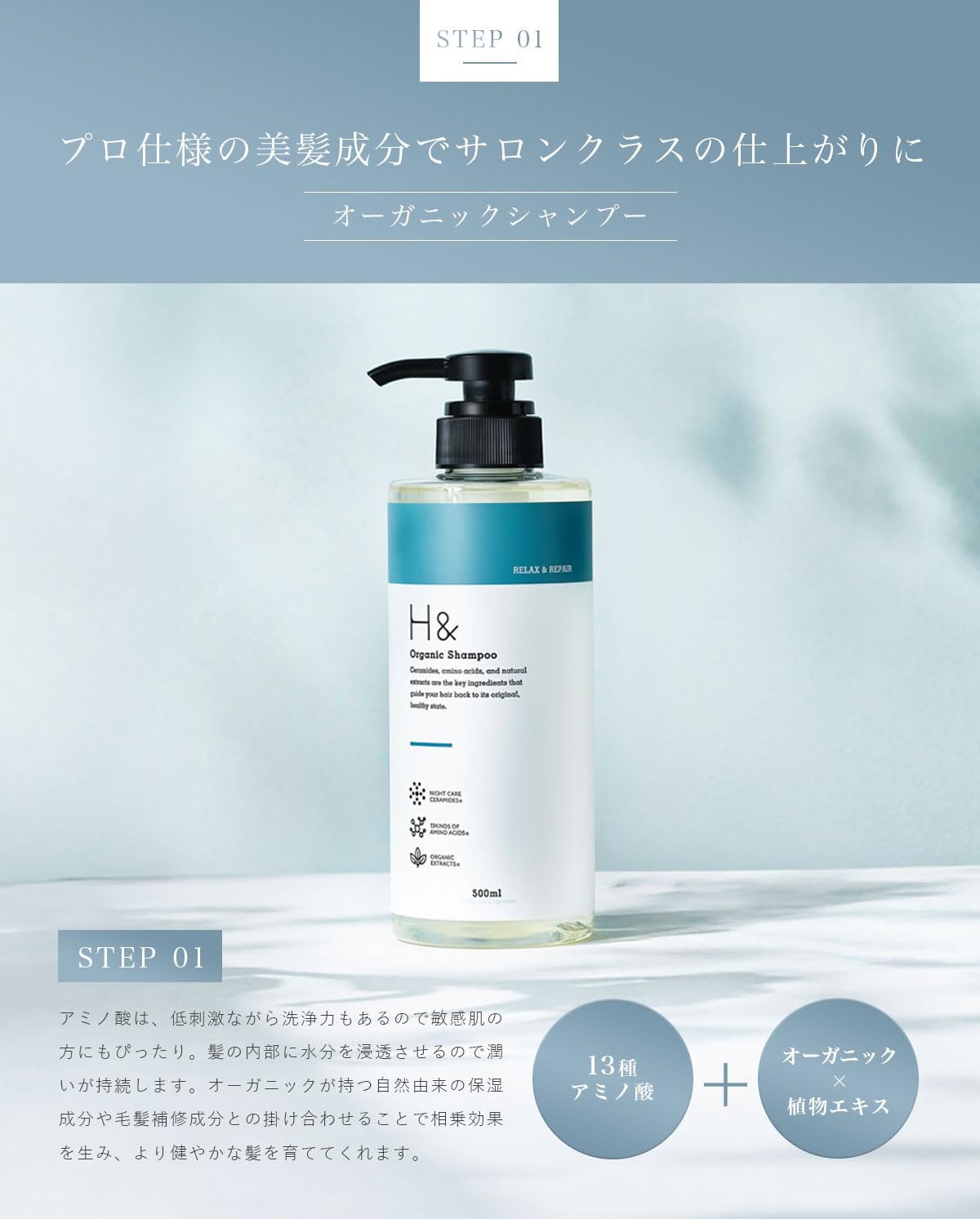 H&amp; Amino Acid Shampoo and Conditioner Set for Damaged Hair Repair