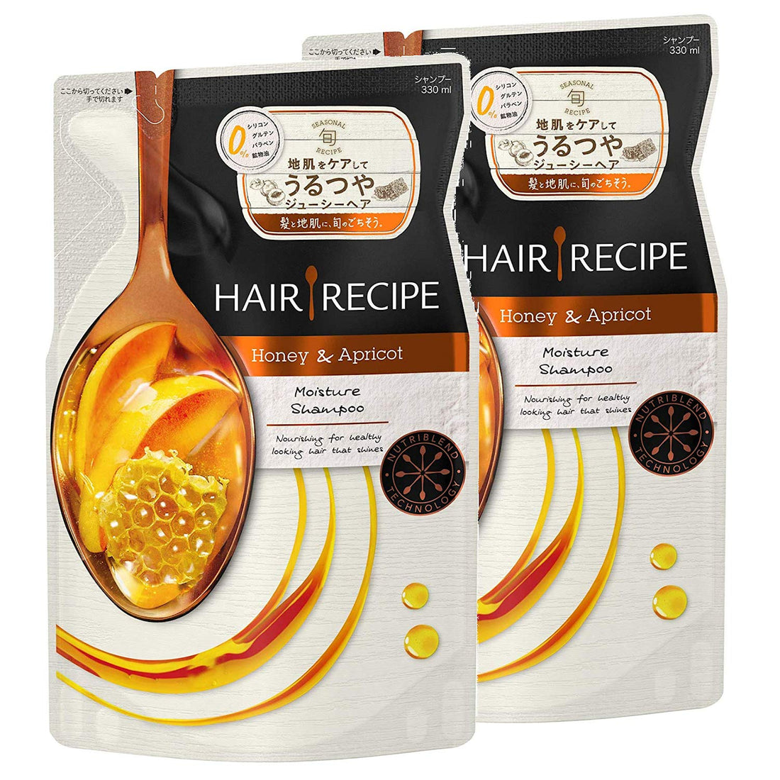 Hair Recipe Honey Apricot Enrich Moisture Recipe Shampoo Refill, 330ml×2