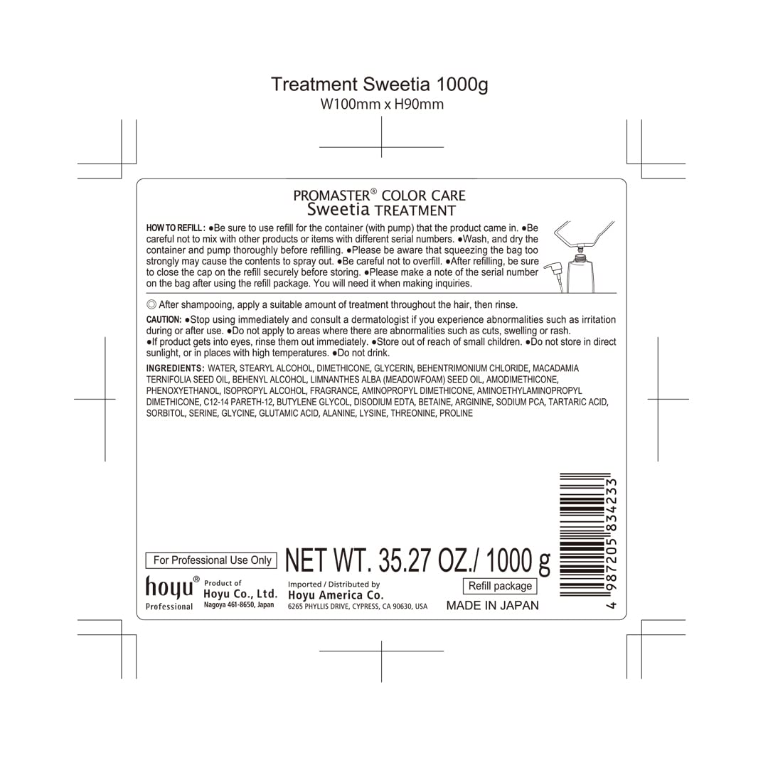 Hoyu Promaster Color Care Treatment Sweetia 1000g Refill