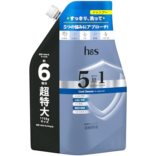 h&amp;s 5in1 クールクレンズ シャンプー 詰替超特大 フケ・かゆみ・べたつき・乾燥・ニオイ などの家族の頭皮悩みに 1750g