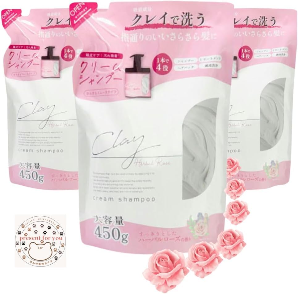Ikiikiseikatsukan Clay Cream Shampoo Refill 450g Herbal Rose Scent