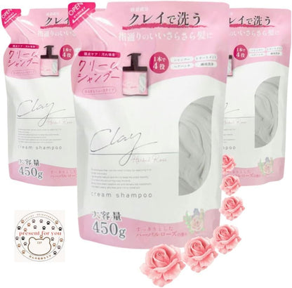 Ikiikiseikatsukan Clay Cream Shampoo Refill 450g Herbal Rose Scent