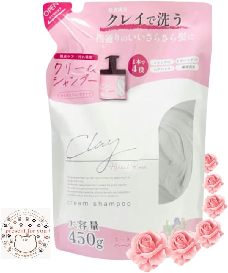 Ikiikiseikatsukan Clay Cream Shampoo Refill 450g with Herbal Rose Scent
