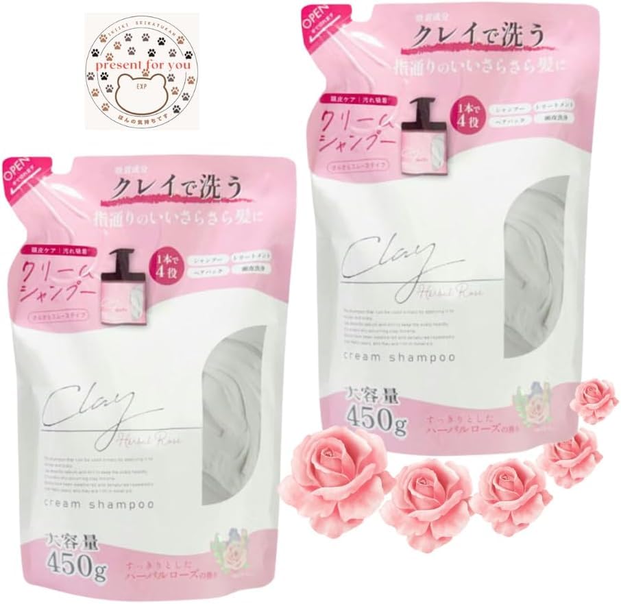 Ikiikiseikatsukan Clay Cream Shampoo Refill 450g Herbal Rose Scent