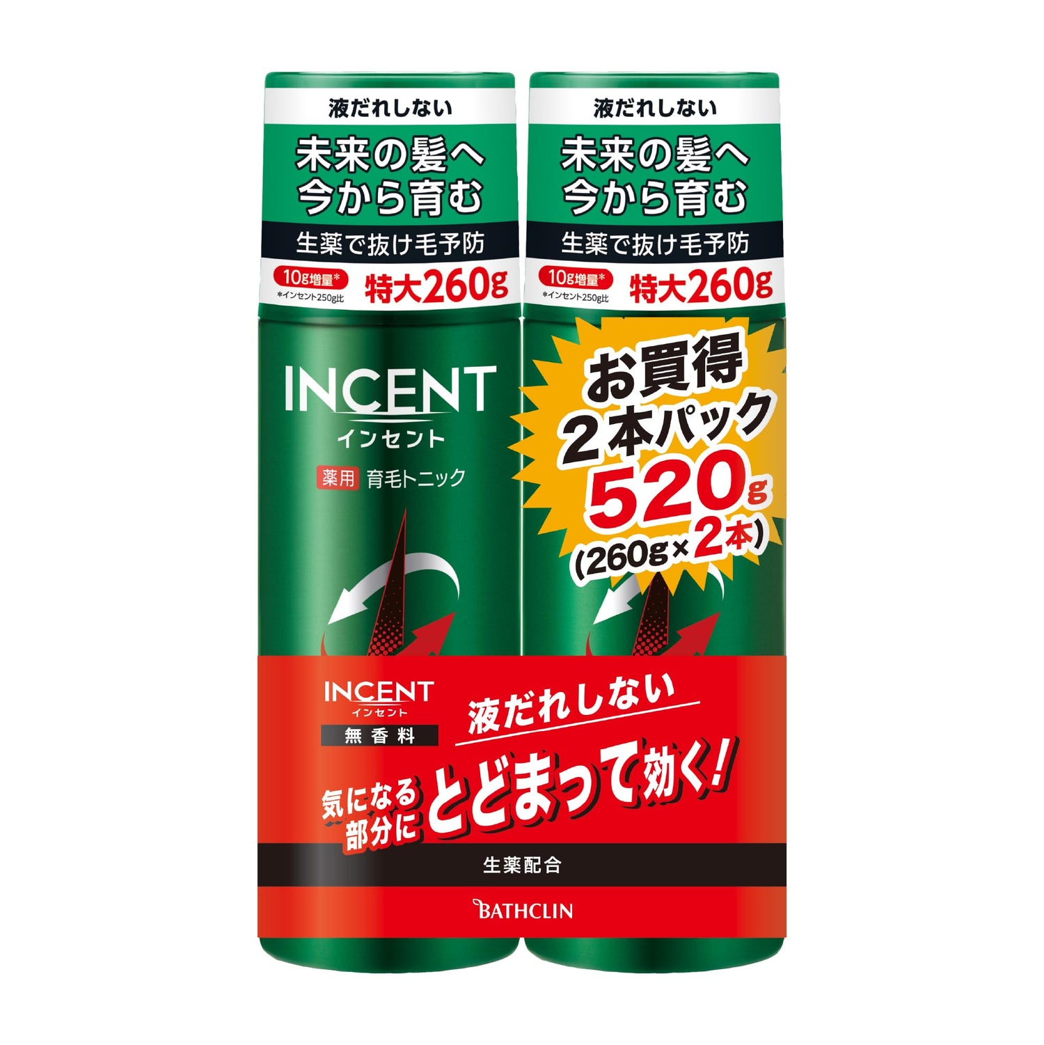 Incent Medicated Hair Growth Tonic Unscented [Quasi-Drug] 260g×2 Bottles For Men Hair Growth Agent