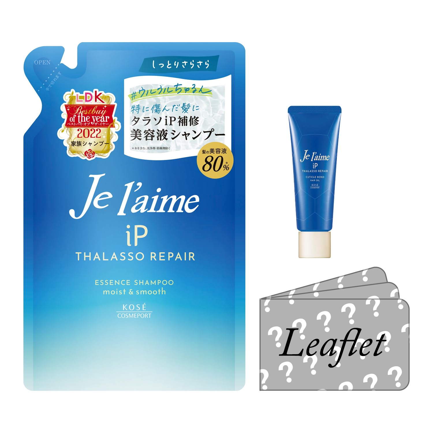 KOSE Juleme iP Thalasso Repair Sérum de Réparation Shampooing (Moist &amp; Smooth) Recharge 340mL + Échantillon &amp; Brochure Inclus