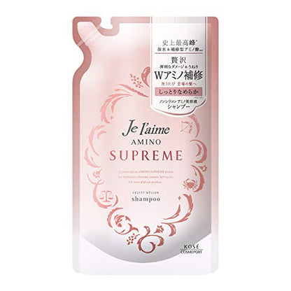 KOSE Juhelam Amino Suprême Shampoo (Velvet Mellow) Hydratant et lisse Recharge 350mL Parfum de rose et de jasmin Recharge de 350 millilitres (x 1)