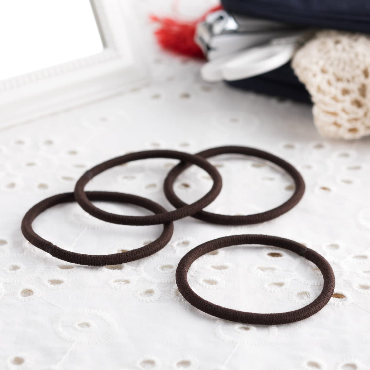 KAI Hair Tie Set Brown 4 Pieces for Japanese Hair Care