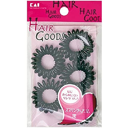 Kaijirushi Spring Hair Ties Black 5 Pack for Japanese Hair Care