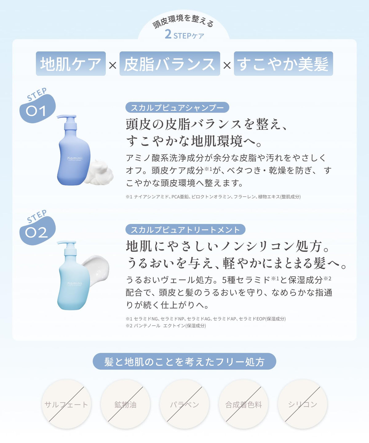 Kaminii Scalp Pure Shampoo and Hair Treatment Set 420ml Each