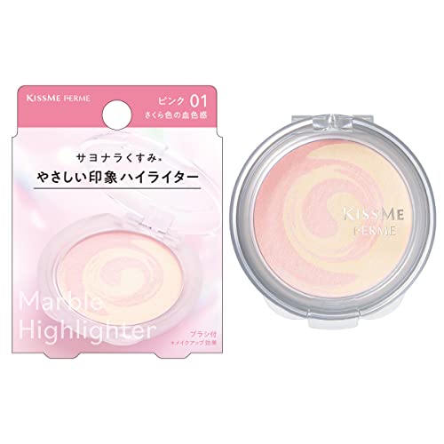Kiss Me FERME Marble Highlighter 01 Pink 3.4g Dual Tone Powder