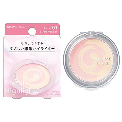 Kiss Me FERME Marble Highlighter 01 Pink 3.4g Dual Tone Powder