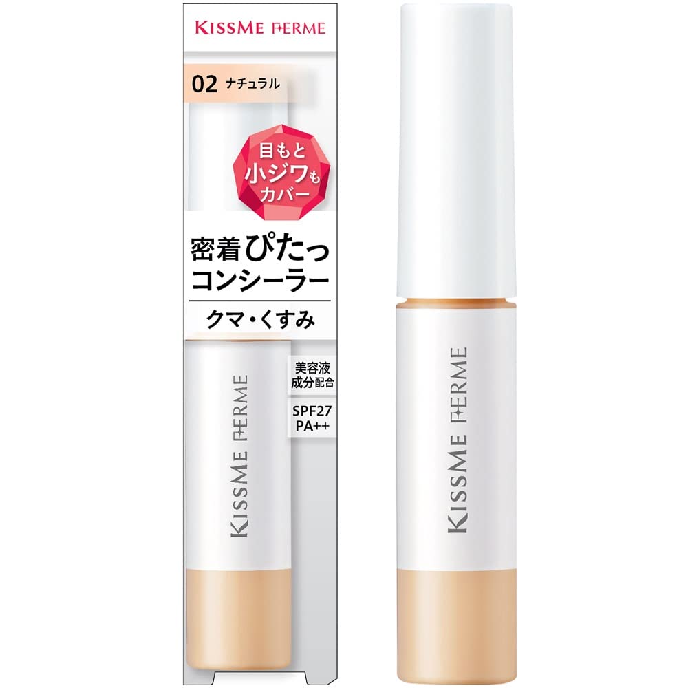 Kiss Me FERME Fit Concealer 02 Natural 7.5g Liquid Concealer Tip Concealer Adheres to Dark Circles, Dullness, and Fine Lines Around the Eyes SPF27 PA++